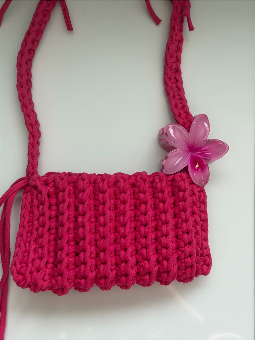 Handmade Hot Pink Crochet Crossbody Bag - Picture 8 of 10